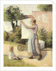 Woman extending linen by Camille Pissarro