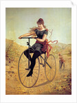 History of the bicycle : woman pedaling her bicycle by Anonymous
