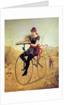History of the bicycle : woman pedaling her bicycle by Anonymous