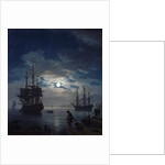 Detail of Night: Seaport by Moonlight by Joseph Vernet