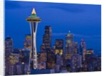 Night View of Seattle Skyline with Christmas Tree on the Space Needle by Anonymous