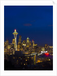 Night View of Seattle Skyline with Christmas Tree on the Space Needle by Anonymous
