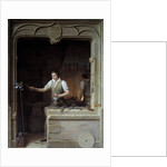 A locksmith seeking to make a jay bite his metal file by Jean Antoine Laurent