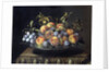 Peaches and plums in a pewter plate by Pierre Dupuis