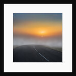 Empty road with fog and sunset. by Anonymous