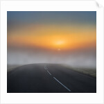 Empty road with fog and sunset. by Anonymous