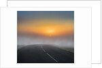 Empty road with fog and sunset. by Anonymous