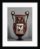 Krater decorated with a bearded man sitting among two standing y by Anonymous