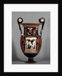Krater decorated with a bearded man sitting among two standing y by Anonymous