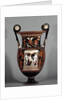Krater decorated with a bearded man sitting among two standing y by Anonymous
