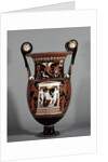 Krater decorated with a bearded man sitting among two standing y by Anonymous