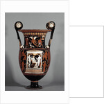Krater decorated with a bearded man sitting among two standing y by Anonymous