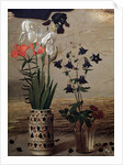 Detail of vases of flowers from the Portinari altarpiece by Hugo van der Goes