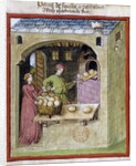 A baker bakes loaves of bread -15th century miniature by Anonymous