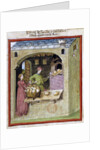 A baker bakes loaves of bread -15th century miniature by Anonymous