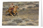Cowgirl riding at full speed in motion by Anonymous
