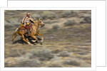 Cowgirl riding at full speed in motion by Anonymous