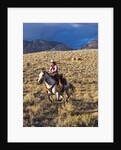Cowgirl riding at full speed in motion by Anonymous