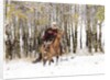 Cowboys riding in Autumn Aspens with a fresh snowfall by Anonymous