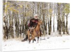 Cowboys riding in Autumn Aspens with a fresh snowfall by Anonymous