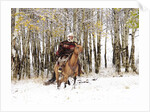 Cowboys riding in Autumn Aspens with a fresh snowfall by Anonymous