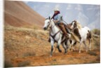 Cowgirl at Full Gallop with Horses in tow by Anonymous