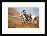 Cowgirl at Full Gallop with Horses in tow by Anonymous