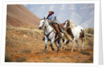 Cowgirl at Full Gallop with Horses in tow by Anonymous
