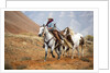 Cowgirl at Full Gallop with Horses in tow by Anonymous