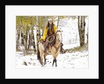 Cowgirl riding in Autumn Aspens with a fresh snowfall by Anonymous
