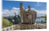Gellert Hill), the statue of Saint Stephen near the entrance of Sziklatemplom (Church by the Rock), on the left the Szabadsag hid (Liberty Bridge or Freedom Bridge) by Anonymous