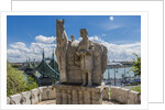 Gellert Hill), the statue of Saint Stephen near the entrance of Sziklatemplom (Church by the Rock), on the left the Szabadsag hid (Liberty Bridge or Freedom Bridge) by Anonymous