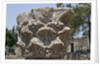 Hebrew menorah carved into stone capital in Roman town of Capernaum by Anonymous