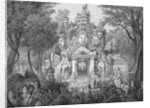 19c Print of the Elephant Gateway with Khmer Buddhists at Temple of Angkor Thom by Anonymous