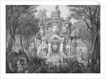 19c Print of the Elephant Gateway with Khmer Buddhists at Temple of Angkor Thom by Anonymous