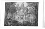 19c Print of the Elephant Gateway with Khmer Buddhists at Temple of Angkor Thom by Anonymous