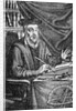 Engraving of Nostradamus Writing His Prophecies by Jean Sauve