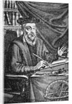 Engraving of Nostradamus Writing His Prophecies by Jean Sauve