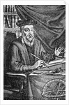 Engraving of Nostradamus Writing His Prophecies by Jean Sauve