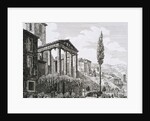 Etching of Temple of Hercules with Tourists and Gardens by Luigi Rossini