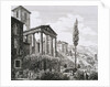 Etching of Temple of Hercules with Tourists and Gardens by Luigi Rossini