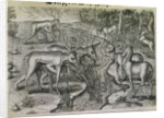 Engraving by Theodor de Bry After Stag Hunting by Jacques Le Moyne