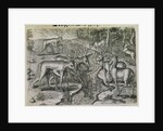 Engraving by Theodor de Bry After Stag Hunting by Jacques Le Moyne