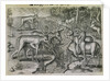 Engraving by Theodor de Bry After Stag Hunting by Jacques Le Moyne