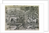Engraving by Theodor de Bry After Stag Hunting by Jacques Le Moyne