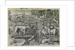 Engraving by Theodor de Bry After Stag Hunting by Jacques Le Moyne