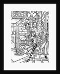 Woodcut Print of a Medieval Apothecary Cooking on a Stove by Anonymous