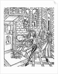 Woodcut Print of a Medieval Apothecary Cooking on a Stove by Anonymous