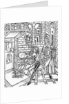 Woodcut Print of a Medieval Apothecary Cooking on a Stove by Anonymous