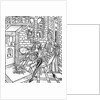 Woodcut Print of a Medieval Apothecary Cooking on a Stove by Anonymous